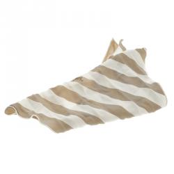 Pre Owned Hermes Beige and White Striped Silk Diamond Scarf