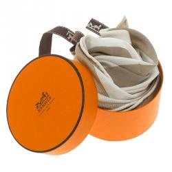 Pre Owned Hermes Beige and White Striped Silk Diamond Scarf