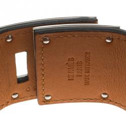 Pre Owned Hermes Kelly Dog Green Leather Palladium Plated Wide Bracelet