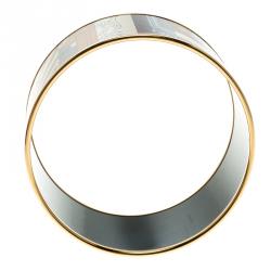 Pre Owned Hermes Astrologie Nouvelle Enamel Print Gold Plate Extra Wide Bangle Bracelet GM