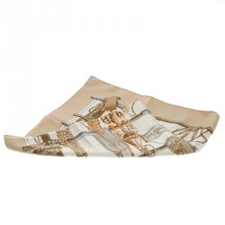 Pre Owned Hermes Passementerie Beige Printed Silk Square Scarf