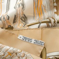 Pre Owned Hermes Passementerie Beige Printed Silk Square Scarf