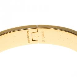 Pre Owned Hermes Clic Clac H Blue Enamel Gold Tone  Narrow Bracelet PM