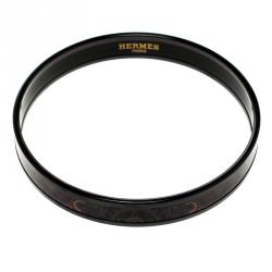 Pre Owned Hermes Purple Printed Enamel Black PVD Plated Narrow Bangle Bracelet GM
