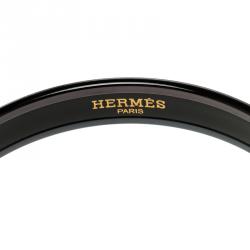 Pre Owned Hermes Purple Printed Enamel Black PVD Plated Narrow Bangle Bracelet GM