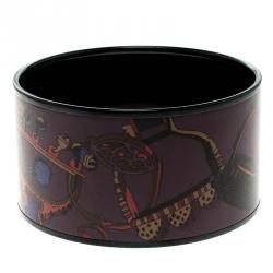 Pre Owned Hermes Purple Printed Enamel Black PVD-plated Wide Bangle Bracelet GM