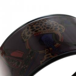 Pre Owned Hermes Purple Printed Enamel Black PVD-plated Wide Bangle Bracelet GM