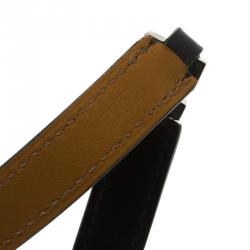 Pre Owned Hermes Rivale Double Tour Black Leather Palladium Plated Bracelet