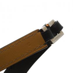 Pre Owned Hermes Rivale Double Tour Black Leather Palladium Plated Bracelet