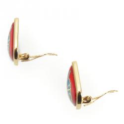 Pre Owned Hermes Vintage Red Cloisonne Clip On Earrings