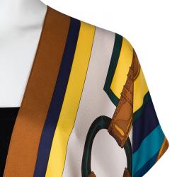 Hermes Multicolor Horsebit Printed Silk Open Front Square Blouse ( One Size )