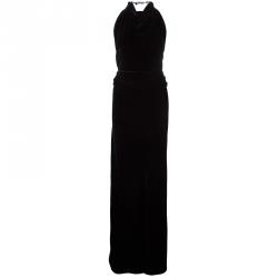 Hermes Black Velvet Halter Back Gown M