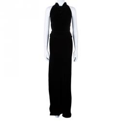 Hermes Black Velvet Halter Back Gown M