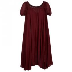 Pre Owned Hermes Red Silk Off-Shoulder Dress M