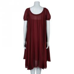 Pre Owned Hermes Red Silk Off-Shoulder Dress M