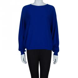 Pre Owned Hermes Blue Batwing Sleeve Cashmere Sweater S