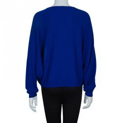 Pre Owned Hermes Blue Batwing Sleeve Cashmere Sweater S