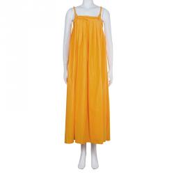 Hermes Orange Pleated Cotton Sleeveless Maxi Dress S