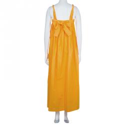 Hermes Orange Pleated Cotton Sleeveless Maxi Dress S