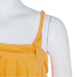 Hermes Orange Pleated Cotton Sleeveless Maxi Dress S