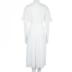 Pre Owned Hermes White Cotton-Linen Belted Dress S