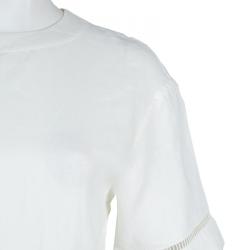 Pre Owned Hermes White Cotton-Linen Belted Dress S