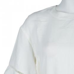 Pre Owned Hermes White Cotton-Linen Belted Dress S
