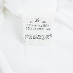 Pre Owned Hermes White Cotton-Linen Belted Dress S