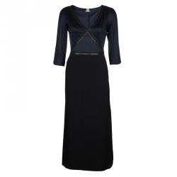 Hermes Black Leather Trim Detail Long Sleeve Dress S
