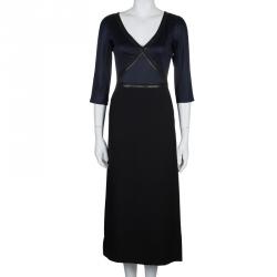 Hermes Black Leather Trim Detail Long Sleeve Dress S