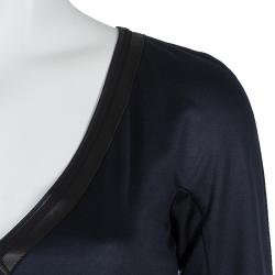 Hermes Black Leather Trim Detail Long Sleeve Dress S