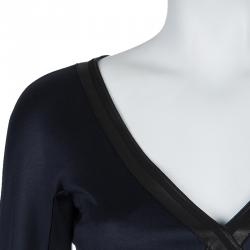 Hermes Black Leather Trim Detail Long Sleeve Dress S