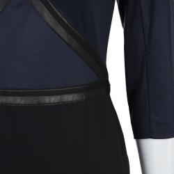 Hermes Black Leather Trim Detail Long Sleeve Dress S