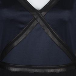 Hermes Black Leather Trim Detail Long Sleeve Dress S