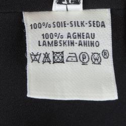 Hermes Black Leather Trim Detail Long Sleeve Dress S