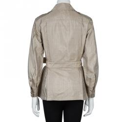 Hermes Beige Raw Silk Notched Collar Belted Jacket S