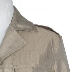 Hermes Beige Raw Silk Notched Collar Belted Jacket S