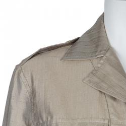 Hermes Beige Raw Silk Notched Collar Belted Jacket S