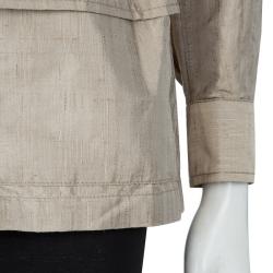 Hermes Beige Raw Silk Notched Collar Belted Jacket S