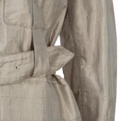 Hermes Beige Raw Silk Notched Collar Belted Jacket S