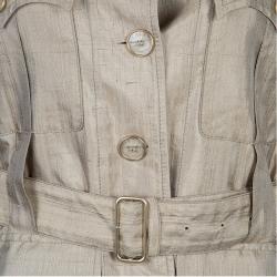 Hermes Beige Raw Silk Notched Collar Belted Jacket S