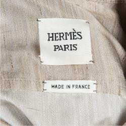 Hermes Beige Raw Silk Notched Collar Belted Jacket S