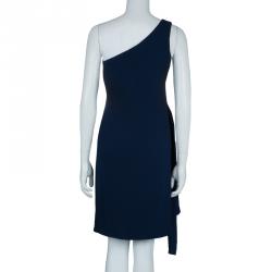 Pre Owned Hermes Blue Silk Knit One Shoulder Draped Dress S
