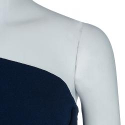 Pre Owned Hermes Blue Silk Knit One Shoulder Draped Dress S