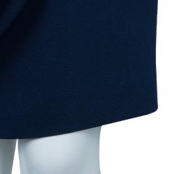 Pre Owned Hermes Blue Silk Knit One Shoulder Draped Dress S