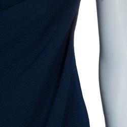 Pre Owned Hermes Blue Silk Knit One Shoulder Draped Dress S