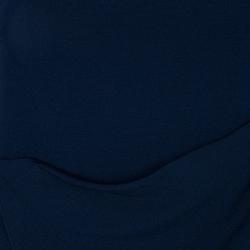 Pre Owned Hermes Blue Silk Knit One Shoulder Draped Dress S