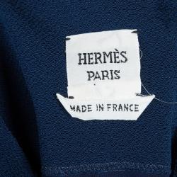 Pre Owned Hermes Blue Silk Knit One Shoulder Draped Dress S