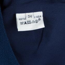Pre Owned Hermes Blue Silk Knit One Shoulder Draped Dress S