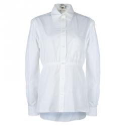 Hermes White Gathered Waist Long Sleeve Cotton Shirt L